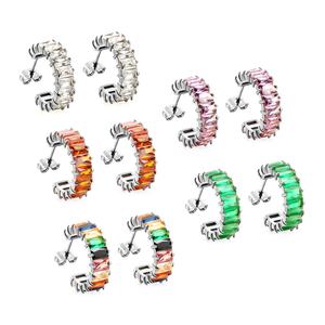 Pendientes de Aro Impermeables Brillantes en Forma de C con Circonita, Joyería de Acero Inoxidable Chapado en Oro, Pendientes de Aro Coloridos con Circonita Cúbica - Product Image 5