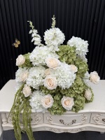 Arrangement floral de mariage personnalisé en soie artificielle blanche et verte, centre de table en hortensias blancs pour la décoration de mariage