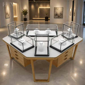 Vitrine à bijoux sur pied, présentoir en acrylique avec comptoir en verre pour boutique de bijoux, salle d'exposition - Product Image 1