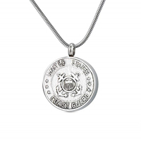 Collar de urna de cremación de la Guardia Costera de acero inoxidable grabado, plateado, ecológico y duradero, para cenizas humanas, recuerdo conmemorativo