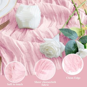 Pink Cheesecloth <strong>Table</strong> <strong>Runner</strong> Sage Green Boho Dining Wedding Party Event Decoration Cheese Cloth Fabric <strong>Table</strong> <strong>Runner</strong> - Product Image 4
