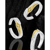 Conception originale de galvanoplastie, texture personnalisée, texture, irrégularité géométrique, bague circulaire en argent pur S925 pour femme