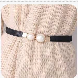 Mode dames <span class=keywords><strong>ceinture</strong></span> qualité en cuir PU et <span class=keywords><strong>ceinture</strong></span> élastique avec accessoires de décoration Double poires pour robe et manteau - Product Image 5