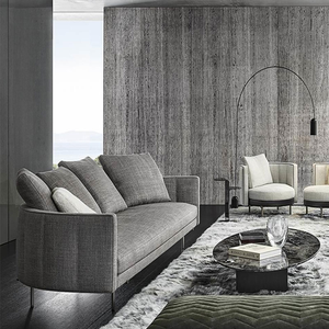 Sofá Seccional Cuadrado de Tres Plazas Tapizado en Cuero Genuino Minimalista Italiano para el Hogar, Estilo Villa Masculino y Discreto - Product Image 4