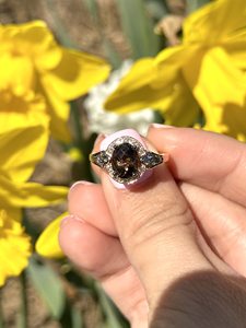 SGARIT Custom Vintage Women's 14K Solid Gold Oval Cut Sapphire Garnet Pave Diamond Halo IGI Certified Engagement Gemstone Ring - Product Image 4