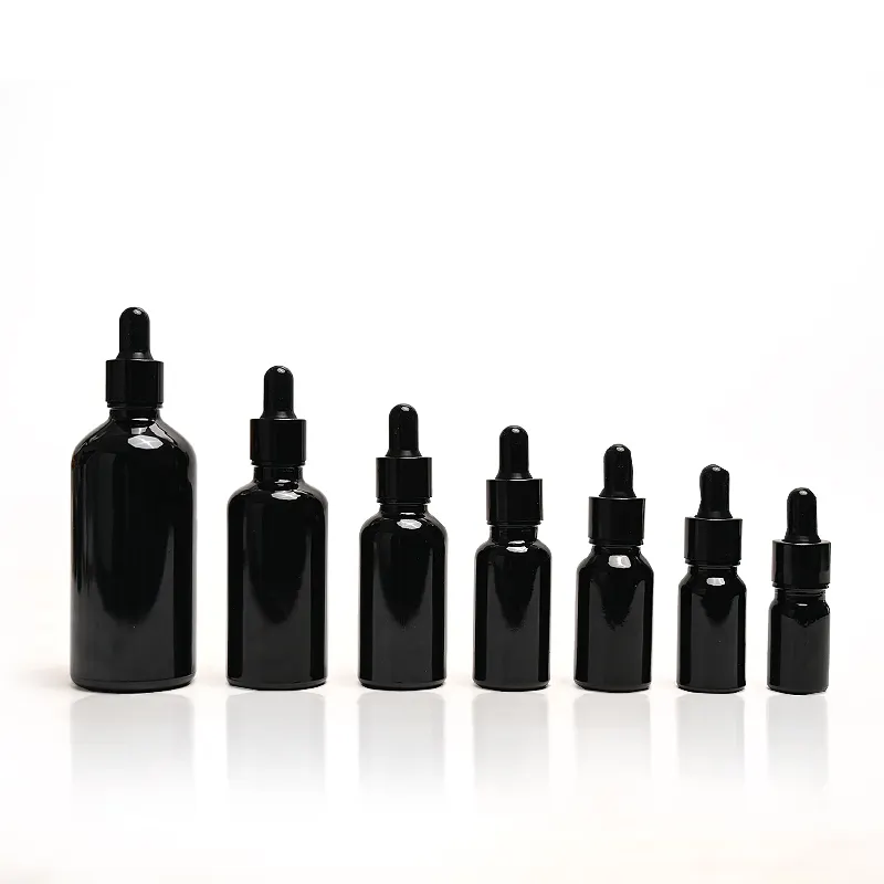 Botol kaca penitis kosmetik hitam kosong, 5ml 10ml 15ml 20ml 30ml 50ml 100ml untuk minyak esensial