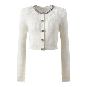 <span class=keywords><strong>Cardigan</strong></span> de Mulheres de Luxo AIMEISI com Decote Redondo Decorado com Strass Coloridos, Suéter Casual Versátil - Product Image 3