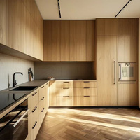 Meubles de cuisine modulaires sur mesure en chêne blanc européen, placage en bois massif teinté en érable et noyer de style rustique américain, avec robinet et charnières