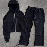 Ensemble survêtement décontracté homme surdimensionné style rétro délavé à l'acide avec sweat à capuche zippé et pantalon de jogging pour l'automne