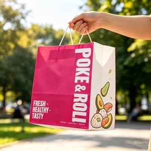 Bolsa de Papel Kraft Desechable, Reciclable, Biodegradable y Ecológica con Logotipo Personalizado para Comida para Llevar, Entrega a Domicilio para Restaurantes - Product Image 1