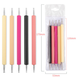 Wellflyer พู่กันทาสีเล็บ5ชิ้น, เครื่องมือทำจุดคริสตัลหัวสองชั้นไนลอนปากกาพลอยเทียม <span class=keywords><strong>NABR</strong></span>-058ขายดี - Product Image 4