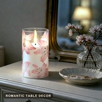 Bougie pilier LED scintillante à la fleur de cerisier, à piles, en verre, lot de 3, pour mariage, fête, décoration de la maison