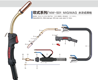 Torche de soudage MIG refroidie à l'eau NORTH MB 501D avec connecteur Euro, câble de 3-5 mètres, niveau industriel, pour fils de 0,8-1,6 mm, outils et quincaillerie