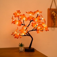 Magnifique lot de 2 arbres d'érable lumineux d'automne, 48 lumières LED, alimentation par batterie rechargeable/USB, 20 pouces, artificiels, pour table, Thanksgiving