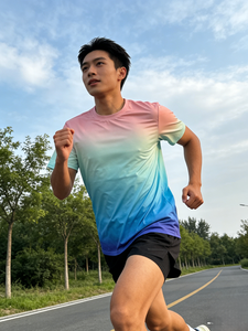 T-shirts de sport décontractés à manches courtes, respirants, anti-transpiration, séchage rapide, extensibles, 100g, dégradé, pour la course et le fitness - Product Image 6