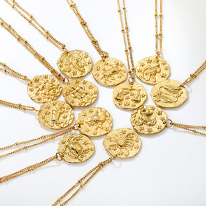 Collar con colgante de doce constelaciones para mujer, cadena de cuentas redondas irregulares de aleación de zinc, regalo de joyería, diseño sencillo a la moda - Product Image 3