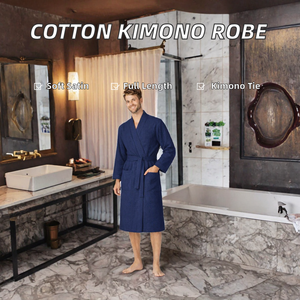 Peignoir unisexe en satin 100% coton, col en V, cordon de serrage, longueur intégrale, doux, absorbant, lavable en machine, pour spa et hôtel - Product Image 2