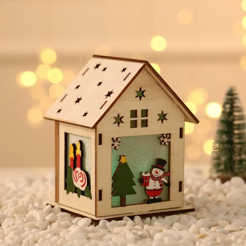 Nuovo arrivo LED casa incandescente in legno per albero di natale e decorazioni per la tavola ornamenti natalizi decorazioni forniture
