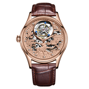 Montre automatique squelette de luxe pour homme avec mouvement tourbillon véritable, bracelet en cuir, montre-bracelet mécanique argentée - Product Image 4
