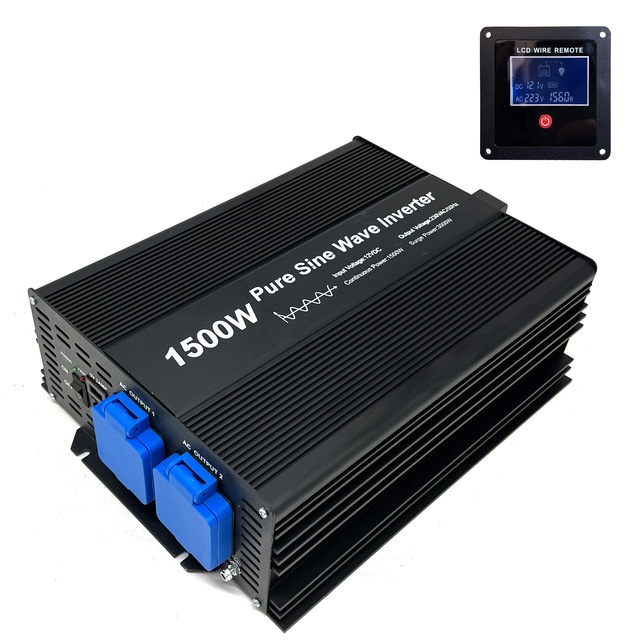 E-LION DC 12V or DC 24V to AC 230V 50Hz With Dual BS Sockets USB and LCD Remote Display 1500W Pure Sine Wave Inverter