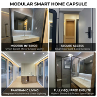 Casa Container Compatta a Capsula Spaziale Prefabbricata Modulare con Bagno Privato, Scrivania e Camera da Letto per Ufficio, Uso Edificio Moderno