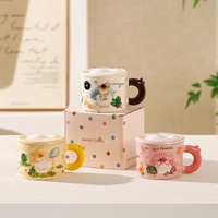 Tasses à café en céramique pour couples, style dessin animé tendance, souvenir Instagram, mignonnes, en relief, pour le petit-déjeuner, origine Chaozhou