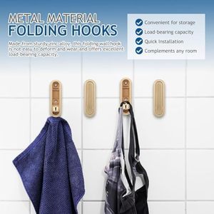 Heavy-Duty Foldable Wall <strong>Hooks</strong> Gold Zinc Alloy Flip-Down Design Wall Mount <strong>Rails</strong> for Bathroom or Kitchen Use - Product Image 5