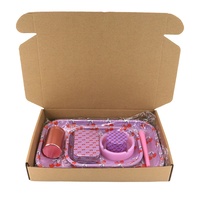 Offre Spéciale Funway SK005 Kit à Cigarettes Moderne 7 Pièces en Métal Carré Motif Cerise avec Broyeur à Herbes et Boîte de Rangement en Étain