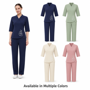 Ensemble d'uniformes sur mesure pour femmes, hôtel, spa, tissu mat fluide, anti-plis, broderie personnalisée pour clinique de massage, centre esthétique - Product Image 2