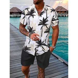 ชุดชายหาดผู้ชายแบบ 2 ชิ้น ลายฮาวาย เสื้อและกางเกงขาสั้น ผ้าโพลีเอสเตอร์ระบายอากาศได้ดี เหมาะสำหรับใส่ในช่วงฤดูร้อน - Product Image 2