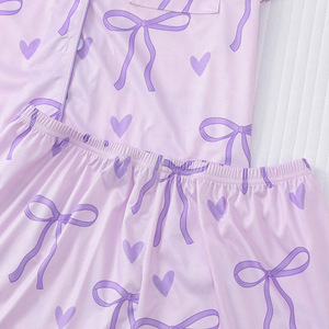 Set <span class=keywords><strong>pigiama</strong></span> Lushwin estivo viola abbigliamento da salotto con fiocco 2 pezzi Set di pantaloncini con stampa <span class=keywords><strong>pigiama</strong></span> Suit - Product Image 5