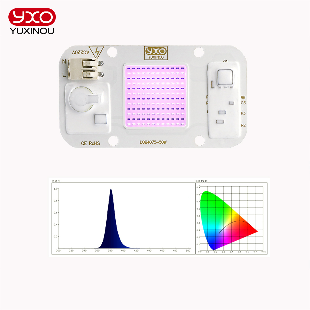 220V 50W High Power UV Purple LED 395nm Ultraviolet Bulbs Lamp Chips Light Beads Diode LED Phosphor Lighting for Printer Curing