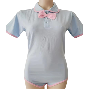 Body de Algodón Azul Claro para Adultos con Lazo Rosa, Pijama de <span class=keywords><strong>Manga</strong></span> Corta con Broches en la Entrepierna para Hombres, Ropa <span class=keywords><strong>ABDL</strong></span> - Product Image 6