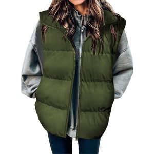 FOXA Gilet matelassé léger sans manches pour femme, col montant, fermeture éclair, coupe-vent, vêtement d'extérieur d'hiver - Product Image 1
