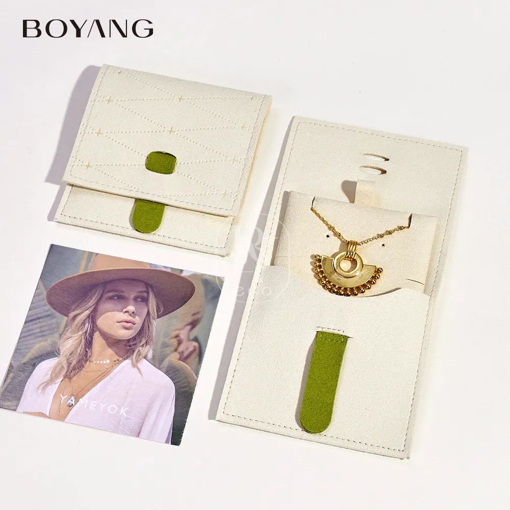 Boyang Custom Logo Gedrukt Ketting Ring Oorbel Tas Microfiber Sieraden Verpakking Etui