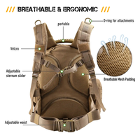 Sac à dos tactique de grande capacité pour équipement de service avec 3 compartiments de rangement amovibles, sac de combat Molle découpé au laser pour hommes