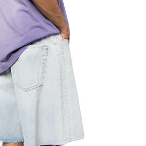 Shorts en jean amples et déchirés bleu clair en coton à bords bruts pour hommes - Product Image 6