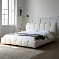 Lit en tissu crème avec rangement, style minimaliste populaire pour hôtel, ensemble de lit en bois pour usage domestique, cadre de lit king size 1,8 m à vendre
