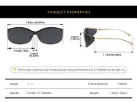 Kacamata Hitam Wanita Mewah Futuristik 2026 Model Y2K, Tanpa Bingkai, Lensa Lengkung Satu Bagian, Rivet Logam, Kacamata Fashion Modern