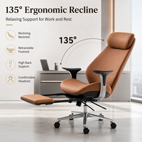 Silla de Oficina Reclinable de Cuero con Respaldo Alto y Reposapiés Retráctil, Silla Giratoria Ergonómica con Soporte Lumbar para Gerentes y Oficinas en Casa