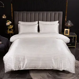 Wholesale Luxury Hotel Satin Stripe Bedding Set Bed Sheet Silk Twin Full Queen King Duvet Cover