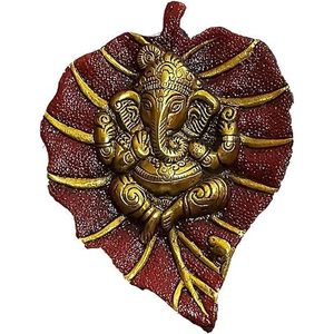 PARIJAT Handicrafts Red-Golden Metal Ganesha Wall Hanging Hand-carved Lord <b>Home</b> Decorative - Product Image 1