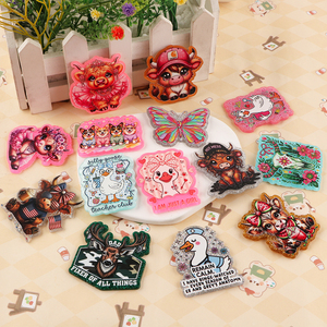 Colorful <b>Customized</b> acrylic flatback product Animal Design Flatback Badges With Floral And Text Patterns For DIY Decorations - Product Image 4