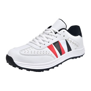 Unisex White <b>Golf</b> Shoes with Red Black Stripes PU Upper Rubber Outsole EVA Midsole Mesh Lining Breathable Design - Product Image 1