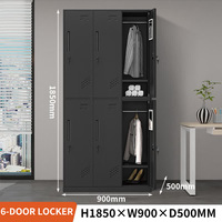 Armoire en métal noir pour vêtements, 6 portes, casier en acier, armoire de rangement durable avec miroir pour la maison, le dortoir, la salle de sport, la salle de change