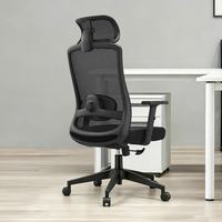 Chaise de bureau ergonomique à dossier haut en mesh, appui-tête 2D, support lombaire 2D, accoudoirs en PU réglables en hauteur
