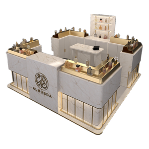 Kiosque à parfums de luxe avec éclairage LED doré, garantie de 3 ans, design moderne, vitrine en marbre pour centre commercial, mobilier à vendre <span class=keywords><strong>Myidea</strong></span> - Product Image 1
