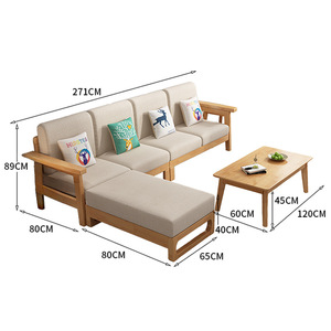 Solid Wood Sofa Set <b>Living</b> Room Combination <b>U</b> Shape Removable Washable Cushions For Seniors Elderly Care Centers - Product Image 3