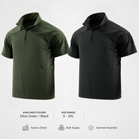 Chemise de combat formelle unie pour homme avec fermeture éclair 1/4, séchage rapide, performance extensible, haut d'entraînement, patchs de manches découpés au laser, sécurité extérieure