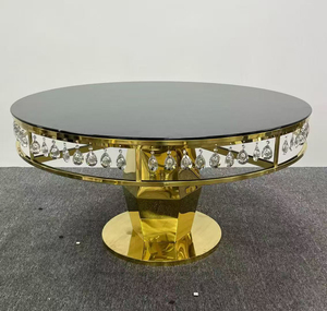 Décoration de mariage romantique au design moderne et de luxe, Table ronde avec base en acier inoxydable doré, Table d'événements de mariage en cristal à vendre - Product Image 3